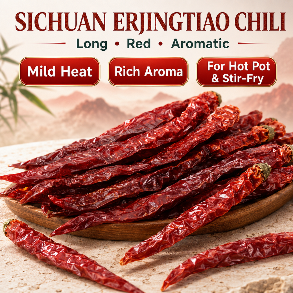 Er Jing Tiao Dried Chili Peppers – Premium Whole Sichuan Long Red Chili, Mild Heat & Rich Aroma for Chili Oil, Doubanjiang & Sichuan Cooking