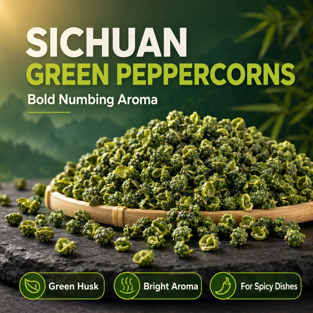 Green Sichuan Peppercorns – Whole Dried Qing Hua Jiao, Fresh Citrusy Numbing Spice for Sichuan Cooking & Hot Pot