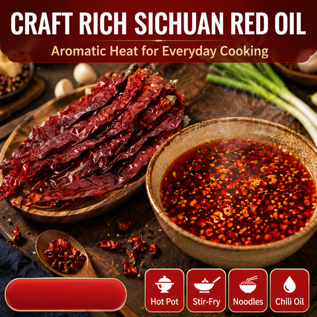 Er Jing Tiao Dried Chili Peppers – Premium Whole Sichuan Long Red Chili, Mild Heat & Rich Aroma for Chili Oil, Doubanjiang & Sichuan Cooking