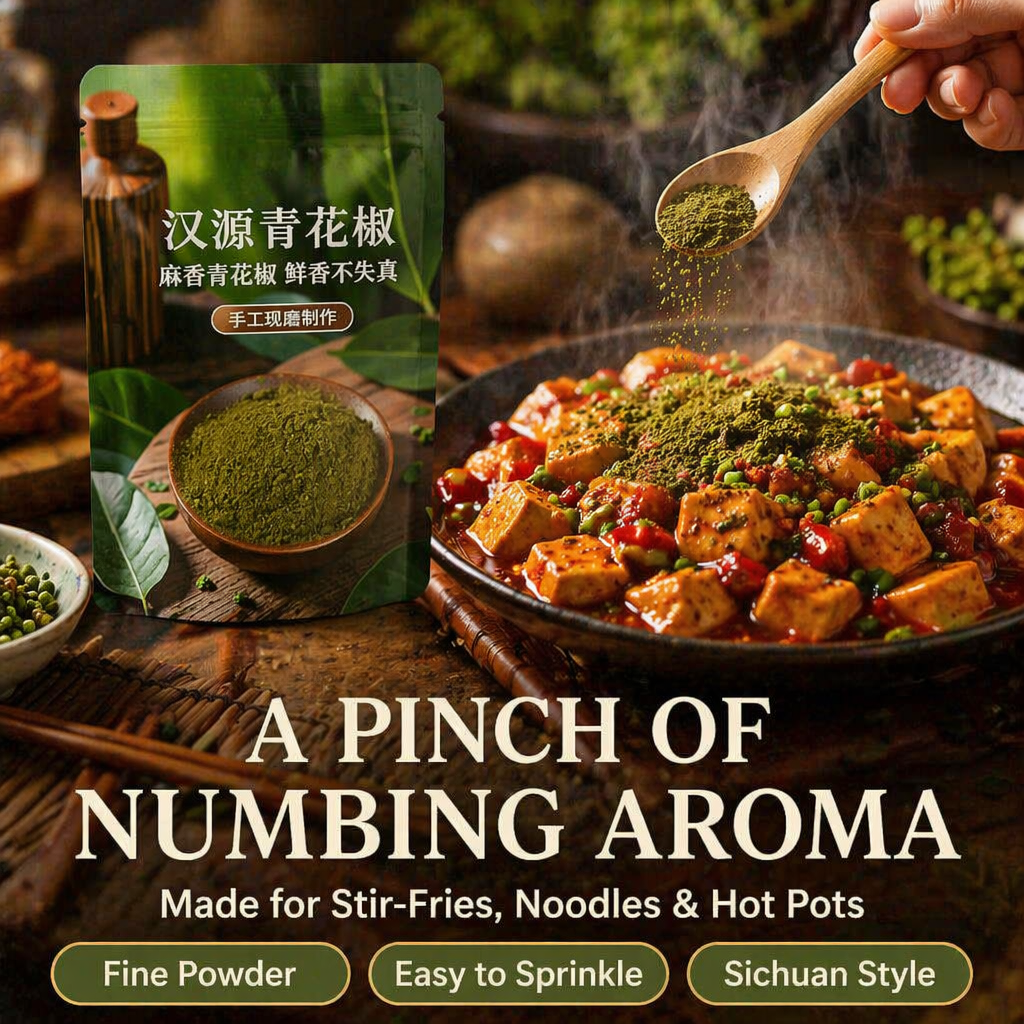 Green Sichuan Peppercorn Powder – Premium Ground Qing Hua Jiao, Fresh Citrusy Numbing Spice for Sichuan Cooking, Hot Pot & Spice Blends