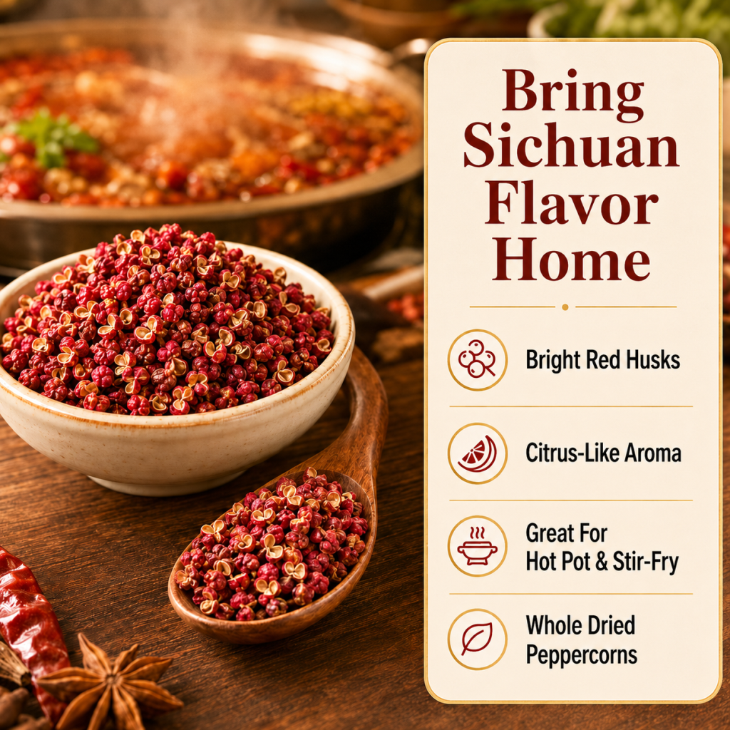 Hanyuan Sichuan Peppercorns – Whole Red Szechuan Pepper, Numbing Spice for Authentic Chinese Cooking