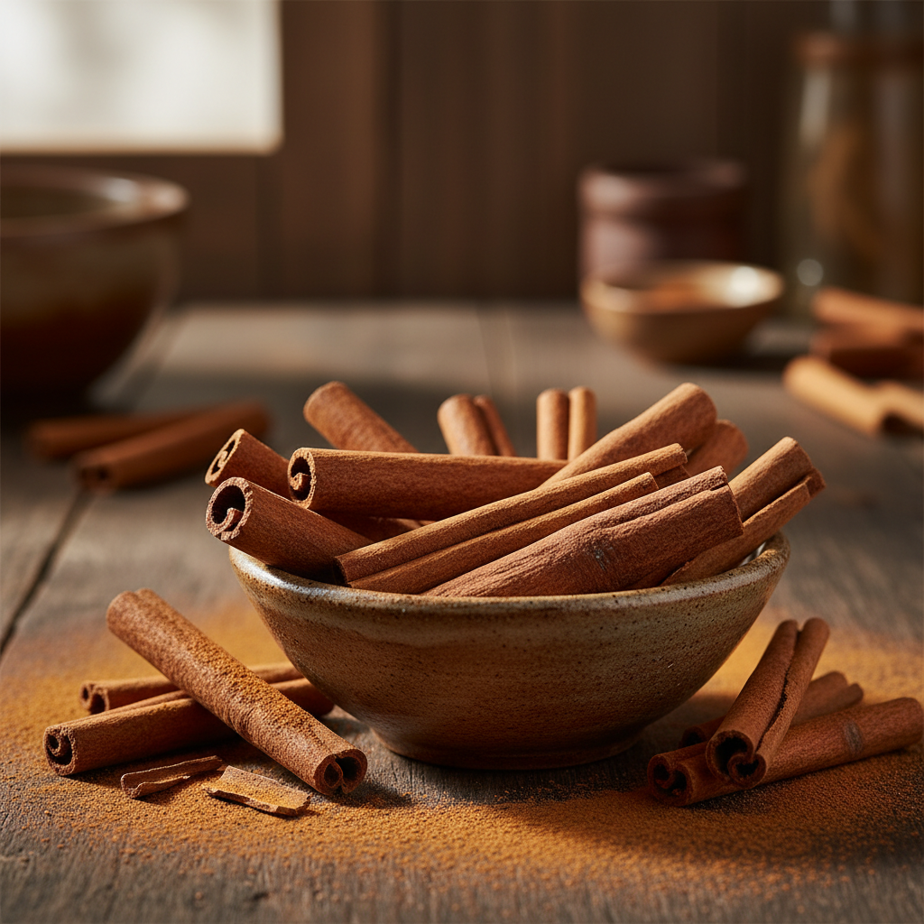 Premium Guangxi cinnamon sticks in ceramic bowl